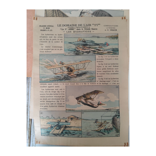 La 5ᵉ arme dans la Grande Guerre hydravions gravure Pellerin scène militaire aviation Première Guerre mondiale art graphique
