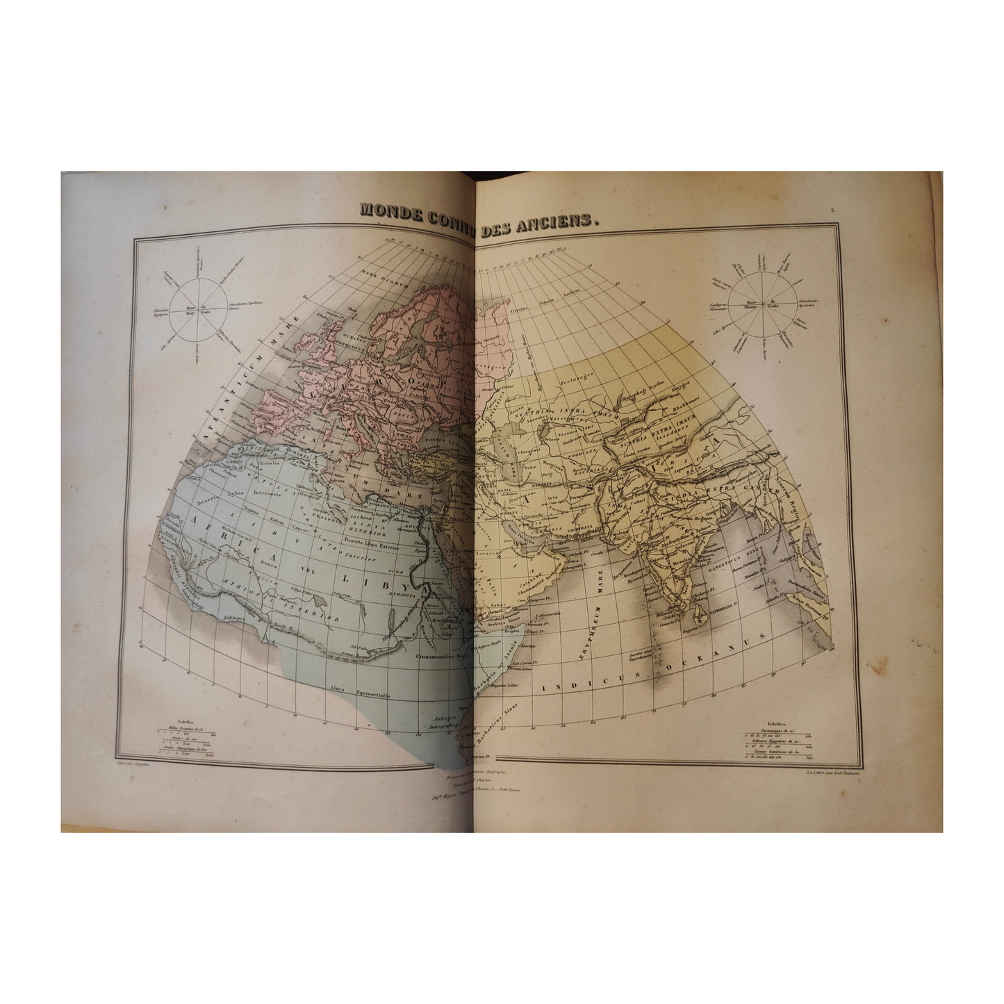 Atlas ancien Migeon Géographie universelle de 1883, grand volume in-folio relié demi-chagrin noir avec dorures, ouvrage historique illustré.