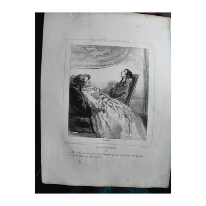 Masques et Visages lithographies Paul Gavarni art français XIXe siècle Sainte-Beuve 13 planches 32x50 cm 390 euros