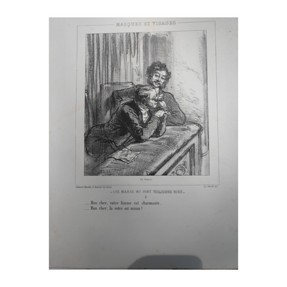 Masques et Visages lithographies Paul Gavarni art français XIXe siècle Sainte-Beuve 13 planches 32x50 cm 390 euros