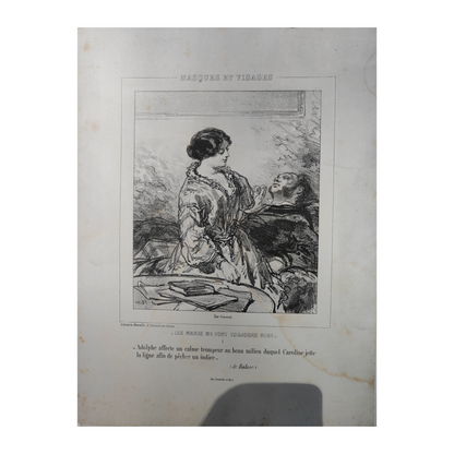 Masques et Visages lithographies Paul Gavarni art français XIXe siècle Sainte-Beuve 13 planches 32x50 cm 390 euros