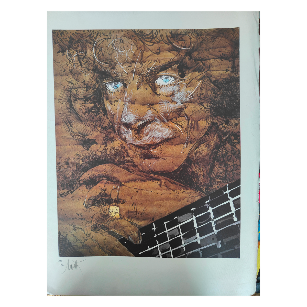 Manitas de Plata lithographie Raymond Moretti portrait guitariste scène musicale flamenco art contemporain