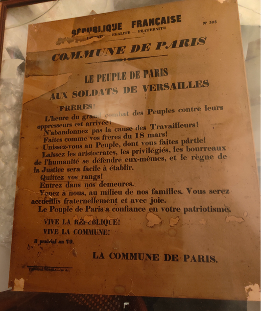  Affiche originale jaunâtre Commune de Paris 1871, appel du peuple aux soldats de Versailles, document historique encadré 