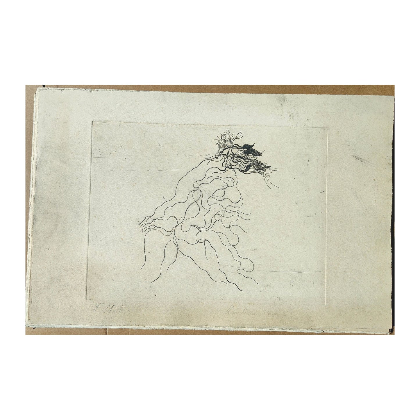 Gravure abstraite en noir et blanc de Serge Kantorowitz, eau-forte originale épreuve d’artiste signée et justifiée