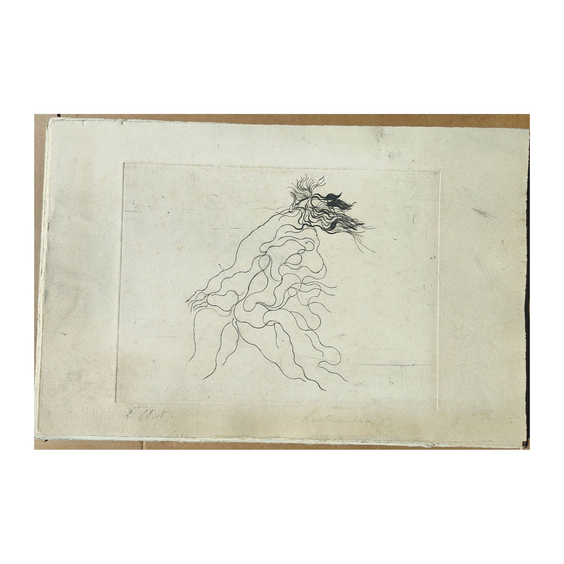 Gravure abstraite en noir et blanc de Serge Kantorowitz, eau-forte originale épreuve d’artiste signée et justifiée