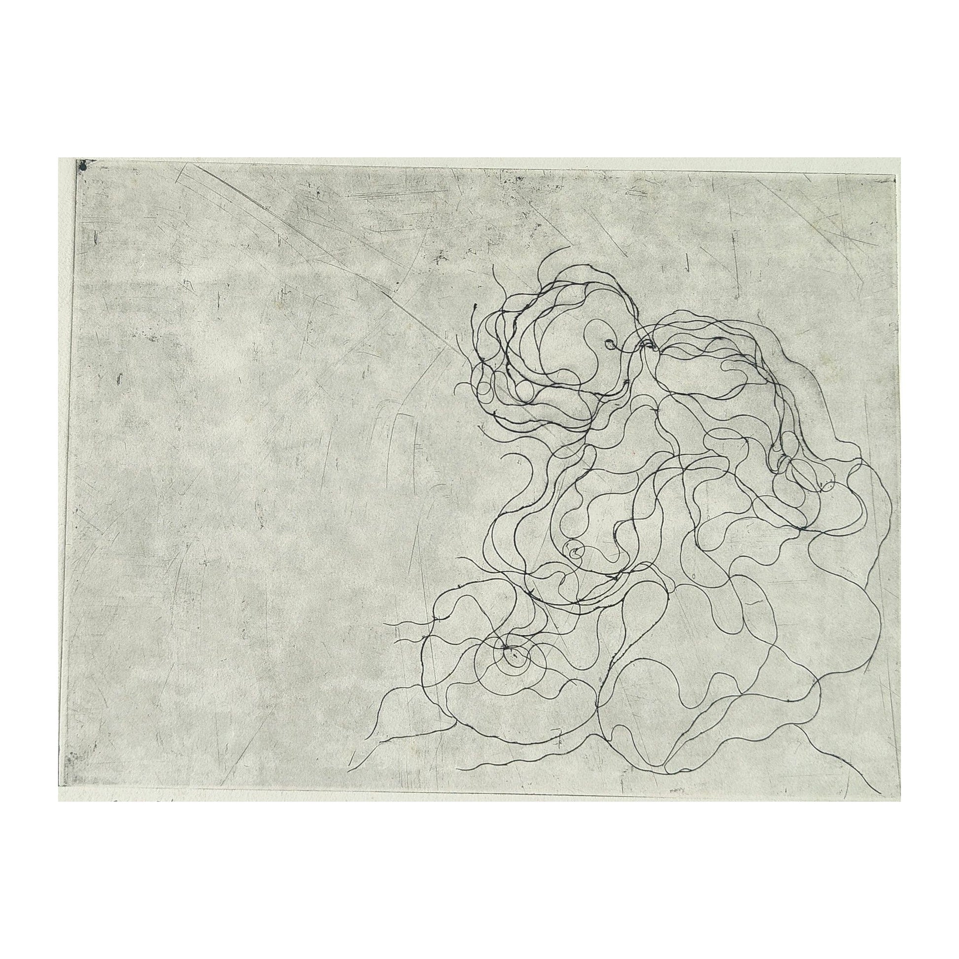 Gravure abstraite en noir et blanc de Serge Kantorowitz, eau-forte originale épreuve d’artiste signée et justifiée