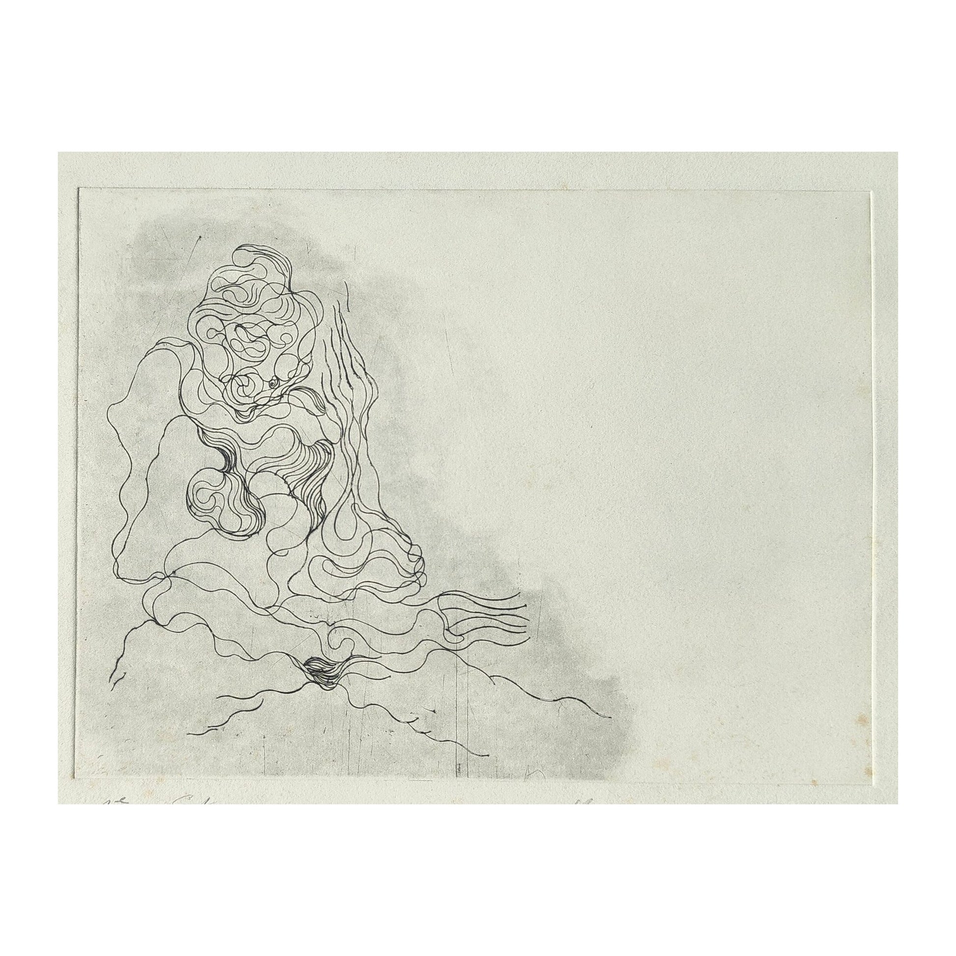 Gravure abstraite en noir et blanc de Serge Kantorowitz, eau-forte originale épreuve d’artiste signée et justifiée