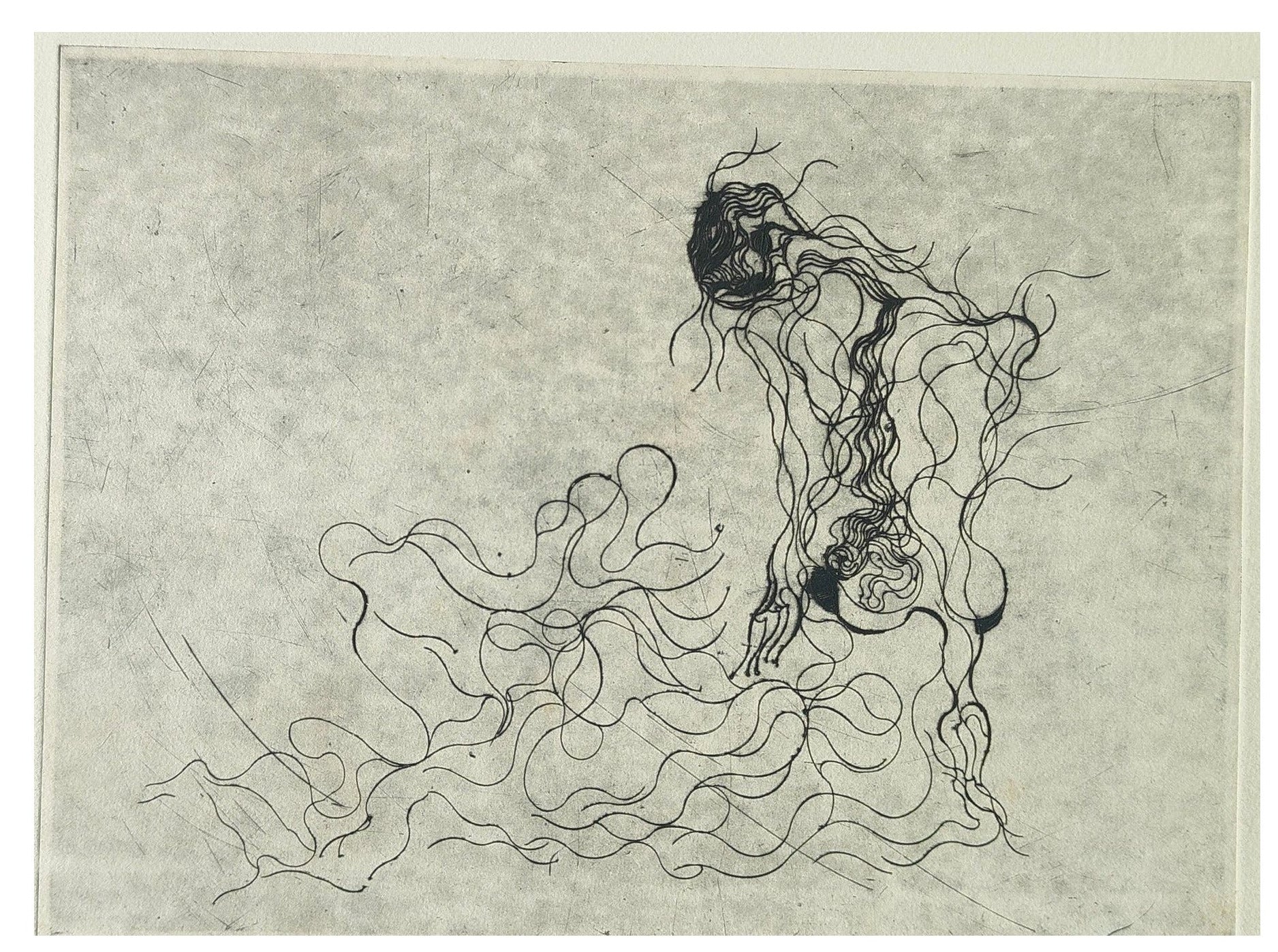 Gravure abstraite en noir et blanc de Serge Kantorowitz, eau-forte originale épreuve d’artiste signée et justifiée