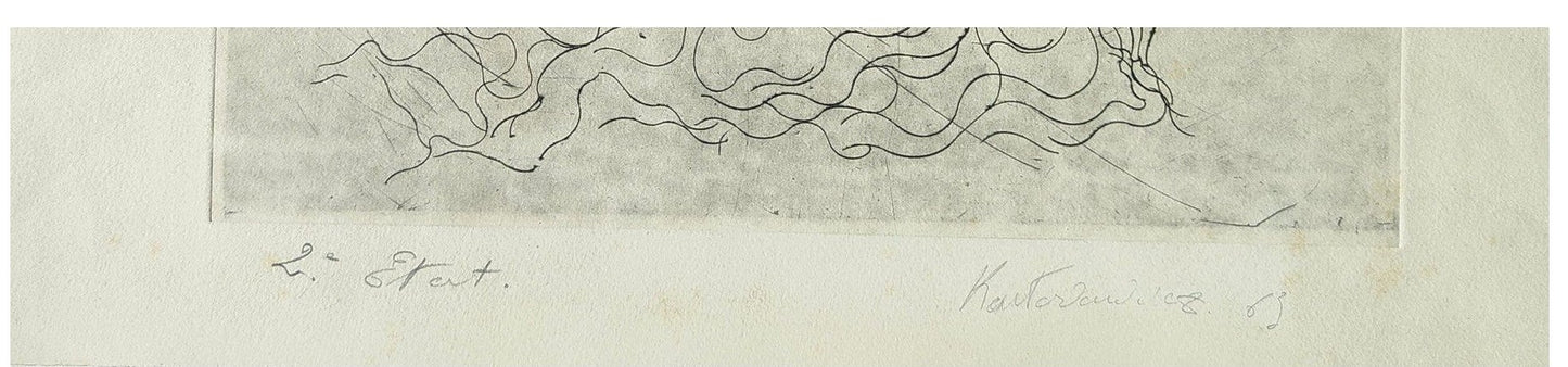 Gravure abstraite en noir et blanc de Serge Kantorowitz, eau-forte originale épreuve d’artiste signée et justifiée