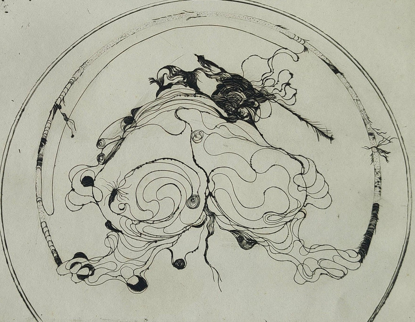 Gravure abstraite en noir et blanc de Serge Kantorowitz, eau-forte originale épreuve d’artiste signée et justifiée
