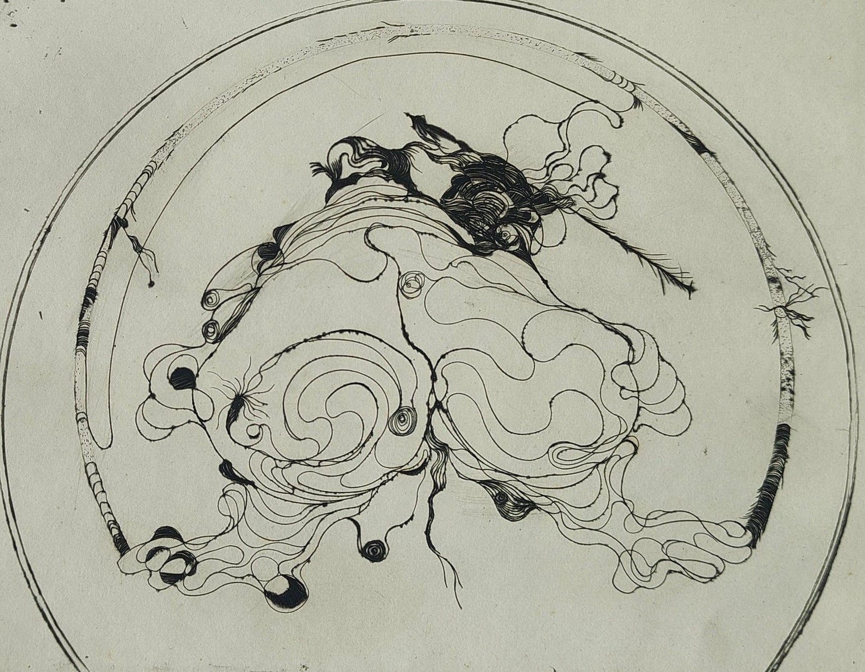 Gravure abstraite en noir et blanc de Serge Kantorowitz, eau-forte originale épreuve d’artiste signée et justifiée