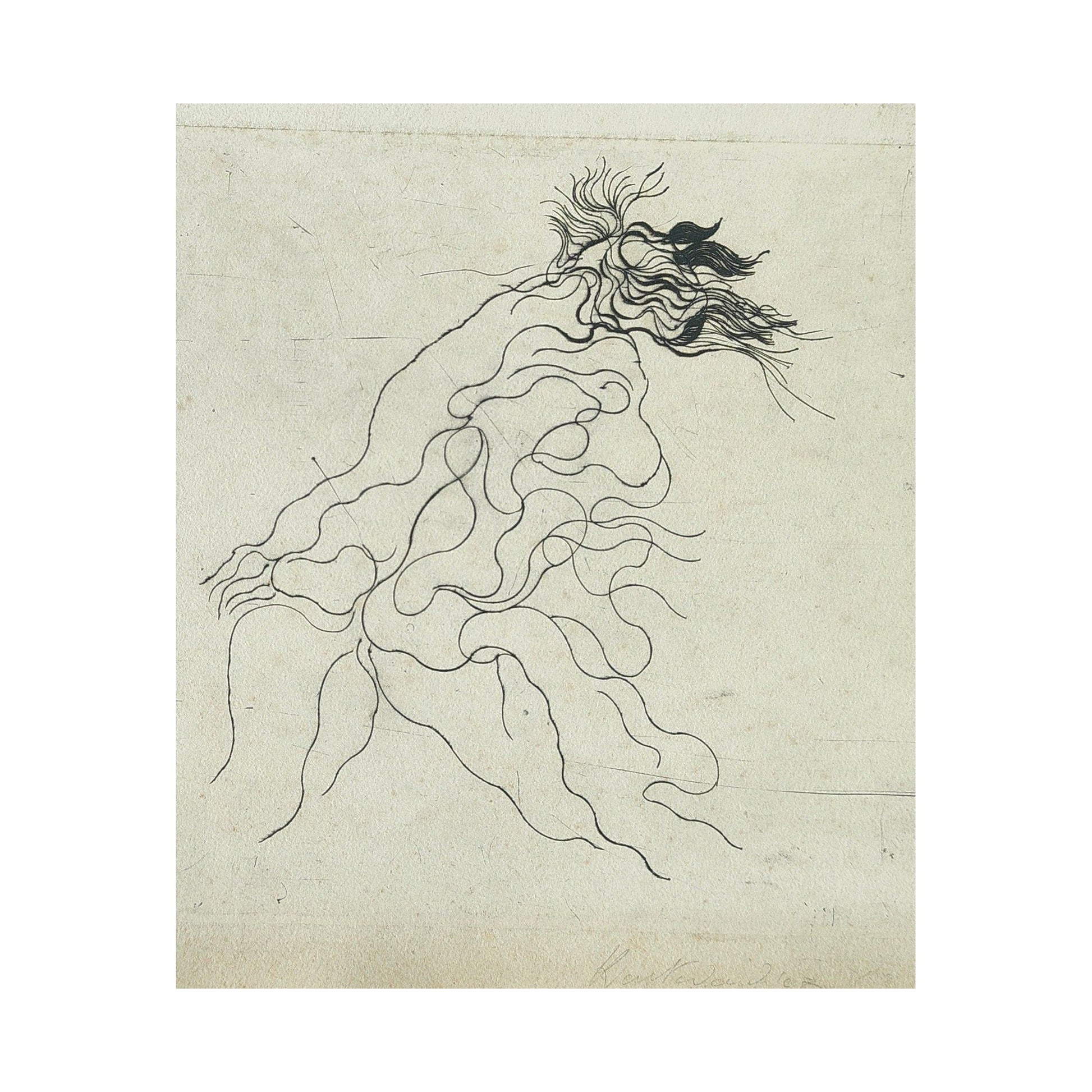 Gravure abstraite en noir et blanc de Serge Kantorowitz, eau-forte originale épreuve d’artiste signée et justifiée