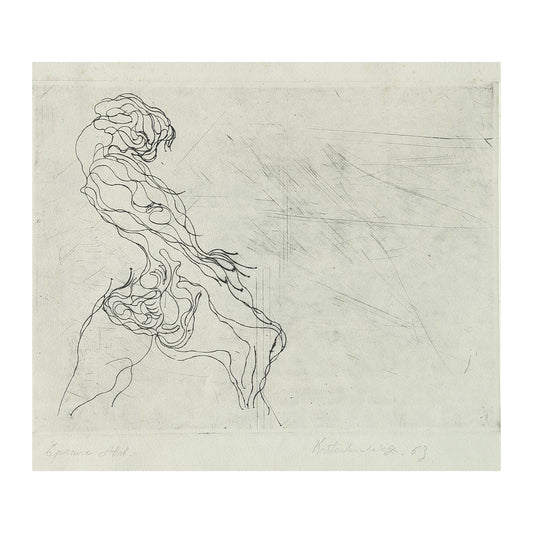 Gravure abstraite en noir et blanc de Serge Kantorowitz, eau-forte originale épreuve d’artiste signée et justifiée