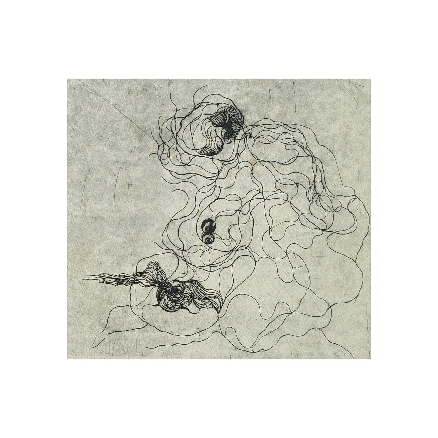 Gravure abstraite en noir et blanc de Serge Kantorowitz, eau-forte originale épreuve d’artiste signée et justifiée