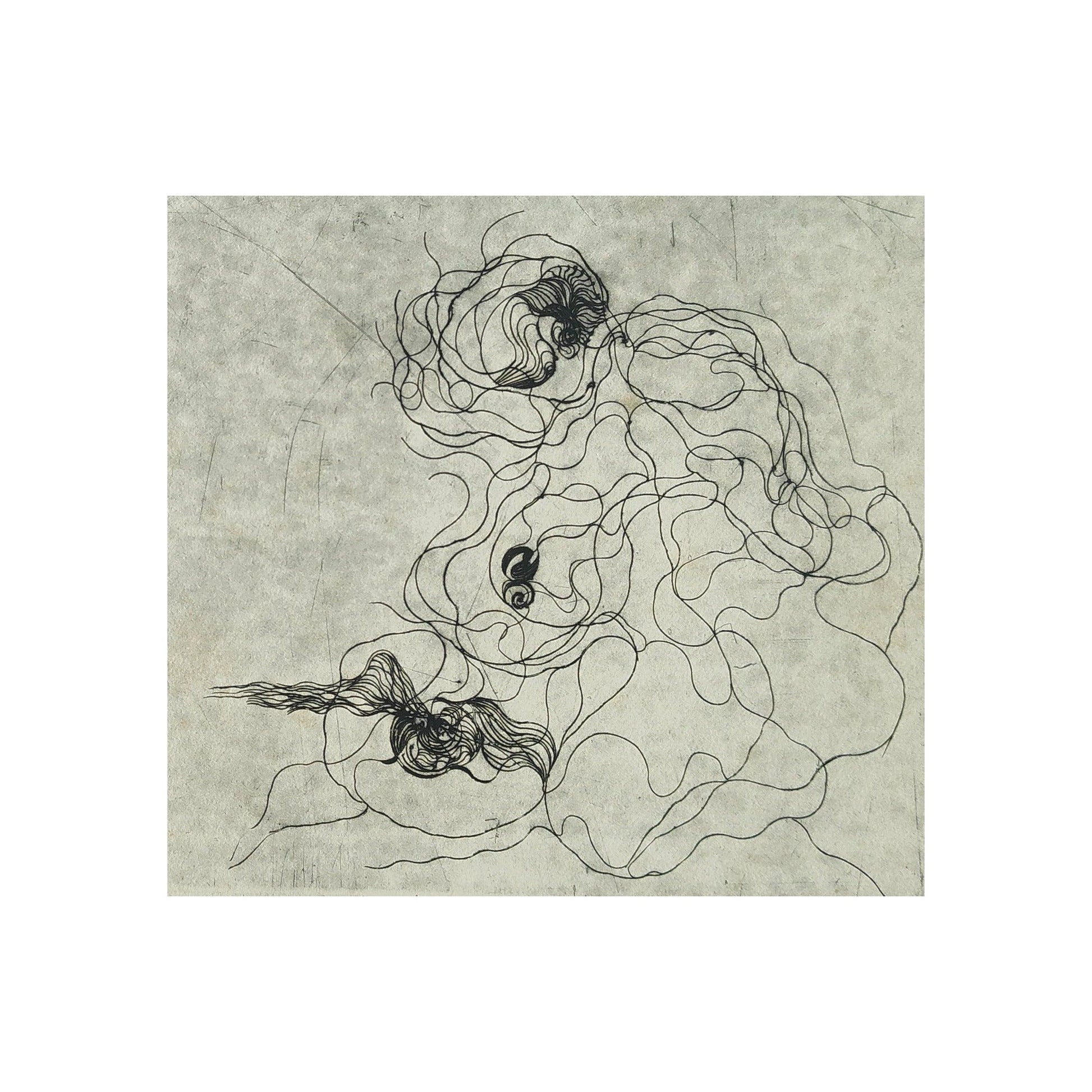 Gravure abstraite en noir et blanc de Serge Kantorowitz, eau-forte originale épreuve d’artiste signée et justifiée