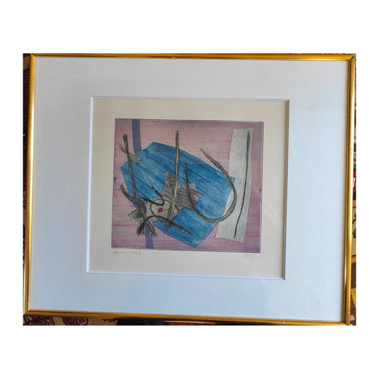 Lithographie abstraite grand format de Georges Goetz intitulée Abstraction, épreuve d’artiste justifiée et signée au crayon, encadrée sous verre 68,5 x 56,5 cm