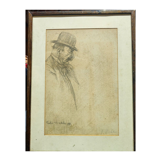 Portrait d’un homme au crayon daté à Tarbes le 23 octobre 1915, dessin ancien à signature non reconnue, présenté dans un encadrement élégant format 50 x 38 cm avec le cadre