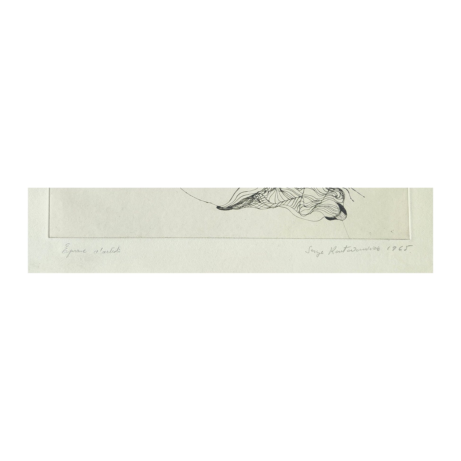 Gravure abstraite en noir et blanc de Serge Kantorowitz, eau-forte originale épreuve d’artiste signée et justifiée