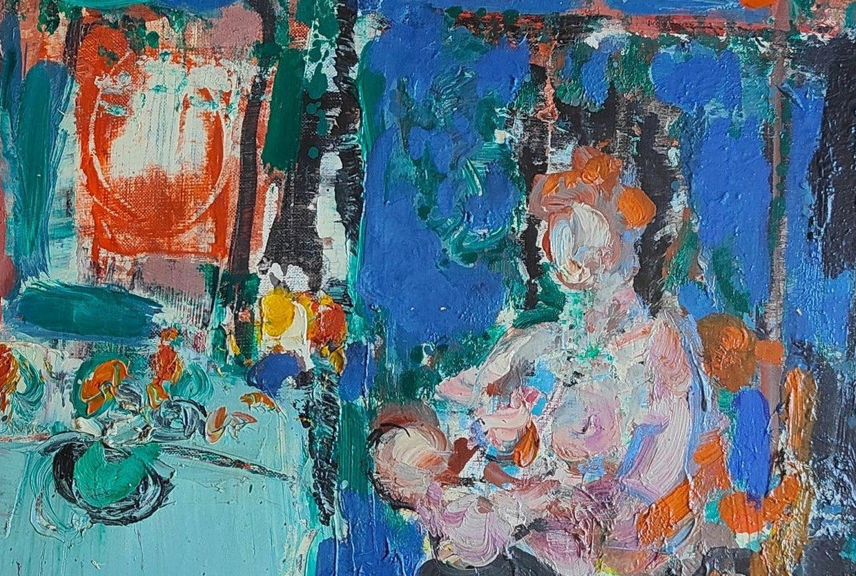 Huile sur toile signée Yankel intitulée Maternité, représentant une mère et son enfant, grand format 80 x 65 cm bien encadré