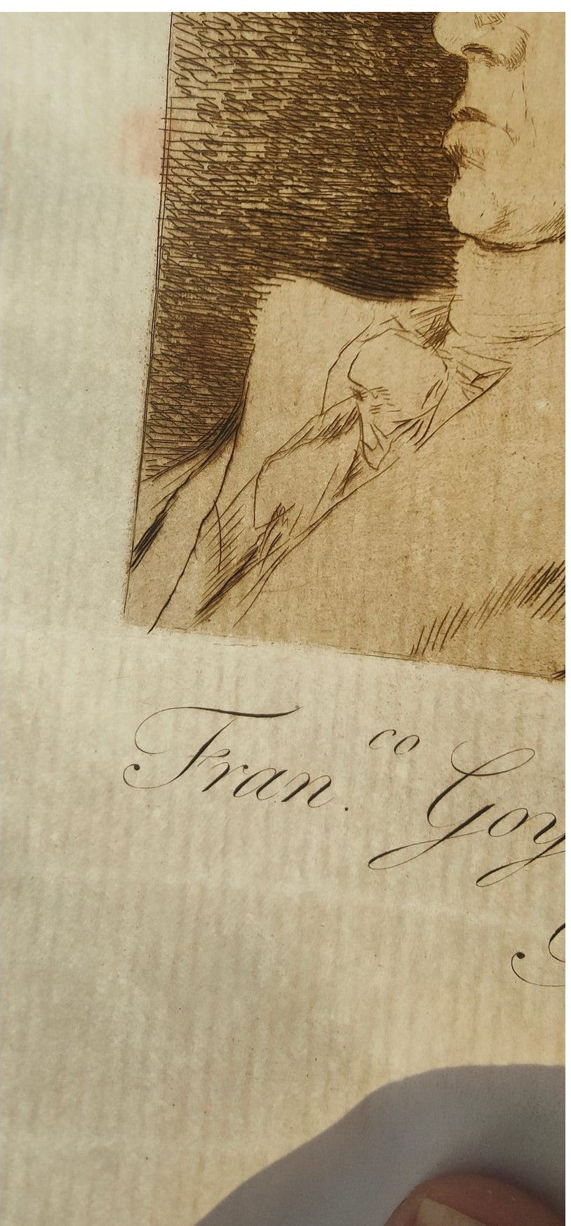 Image traitée - Eau-forte de Francisco de Goya autoportrait- les caprices– Cadre ancien XIXe