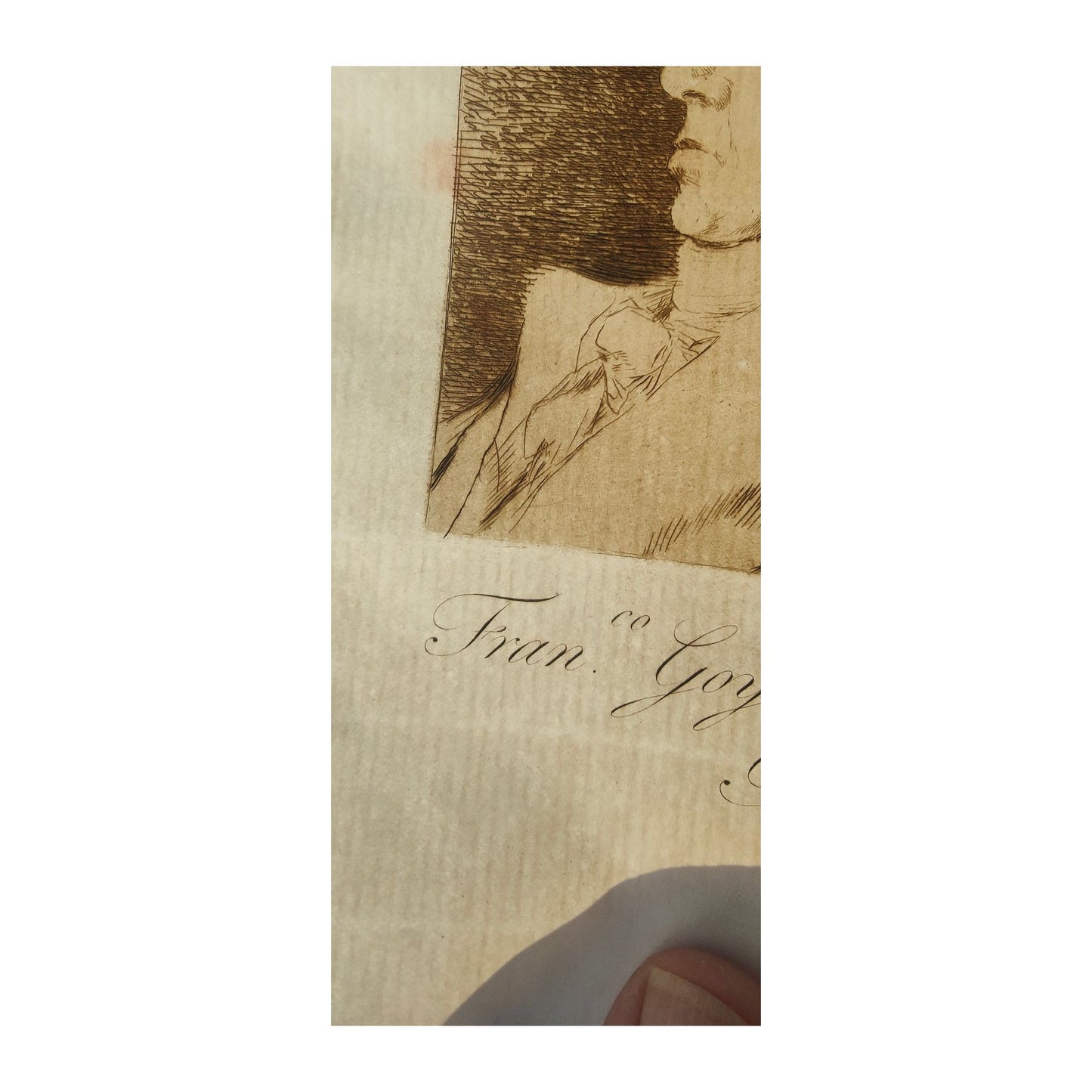Image traitée - Eau-forte de Francisco de Goya autoportrait- les caprices– Cadre ancien XIXe
