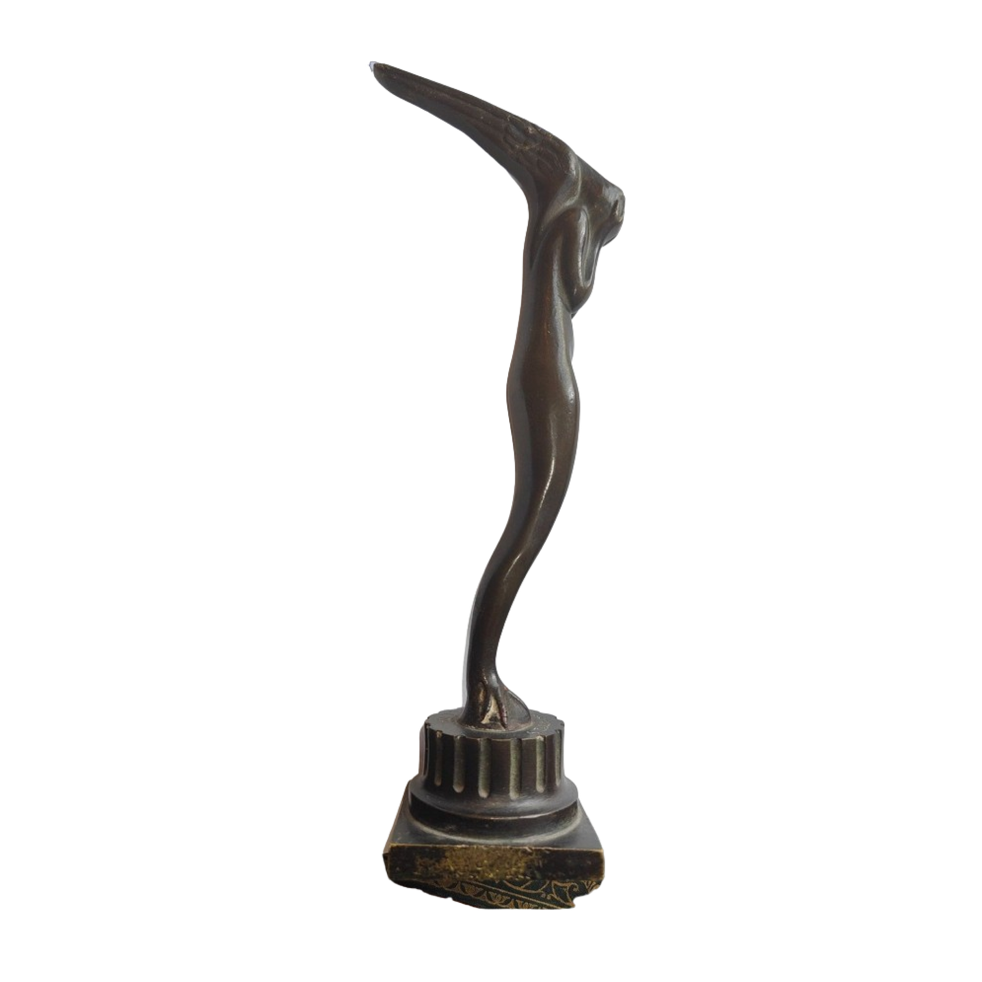 Bronze Leda de Serge Zelikson, sculpture raffinée à patine brune, signée sur la terrasse, œuvre élégante et rare de 23 cm de haut, poids 666 g.