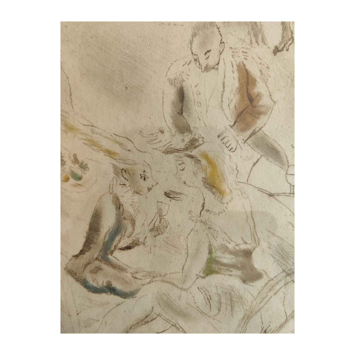 Gravure originale Au bal pour Charles Perrault, Cendrillon de Jules Pascin, eau-forte et pointe sèche en couleurs sur papier vélin, signée, encadrée élégamment.