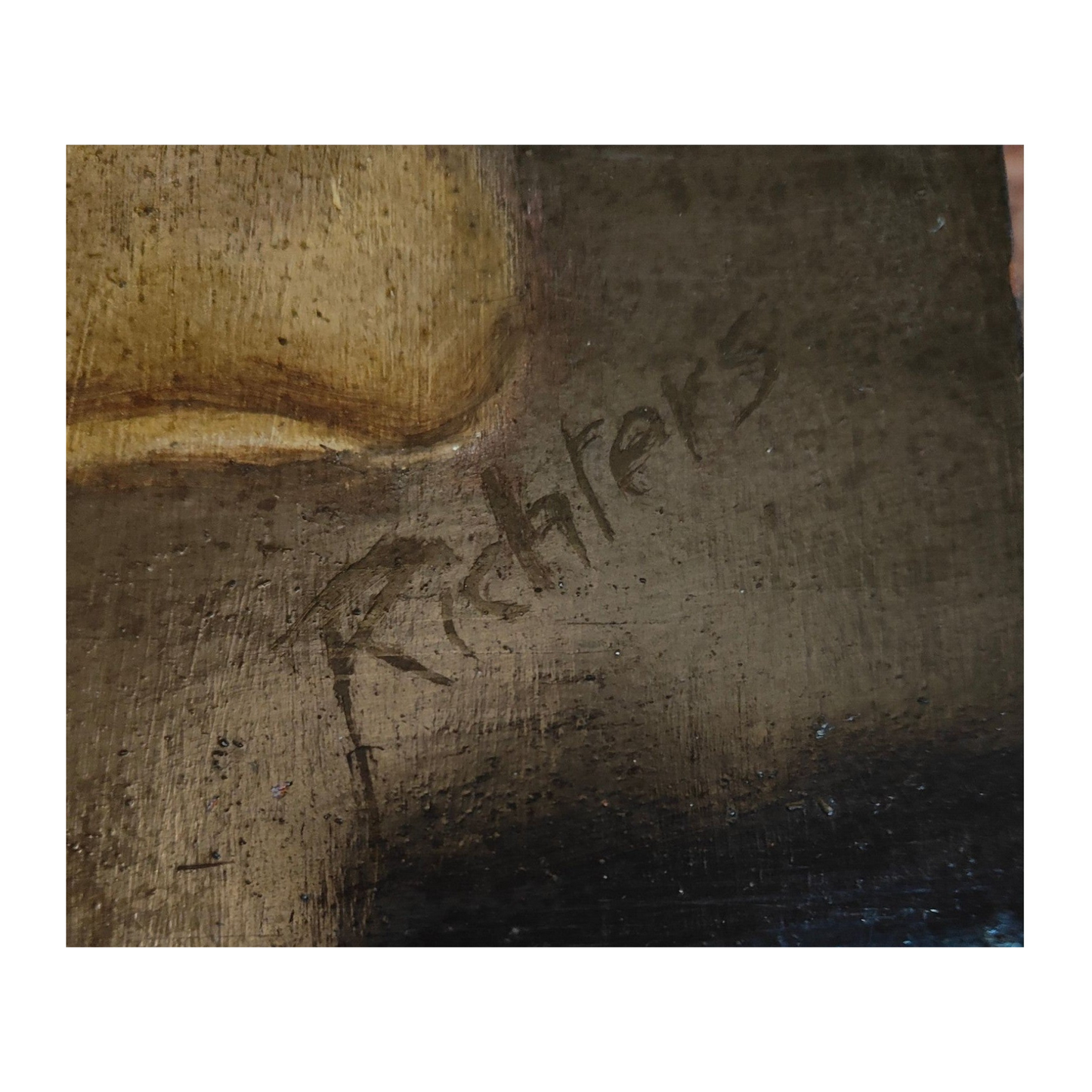 Huile sur panneau de bois représentant un portrait allégorique de George Orwell, inspiré du roman 1984, œuvre signée Richters, composition forte et symbolique.