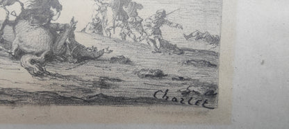 Nicolas-Toussaint CHARLET (1792-1845) – Choc de cavalerie contre les troupes russes (Cosaques et Bachkirs) – Dessin original au graphite.