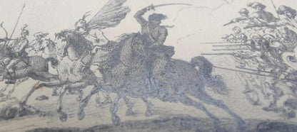 Nicolas-Toussaint CHARLET (1792-1845) – Choc de cavalerie contre les troupes russes (Cosaques et Bachkirs) – Dessin original au graphite.