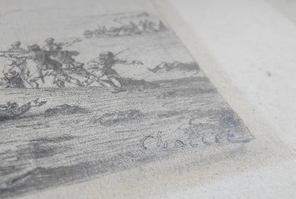 Nicolas-Toussaint CHARLET (1792-1845) – Choc de cavalerie contre les troupes russes (Cosaques et Bachkirs) – Dessin original au graphite.