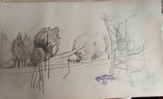 Paysage à  la chaise - dessin au crayon- Paul Elie Gernez  (1888-1948)