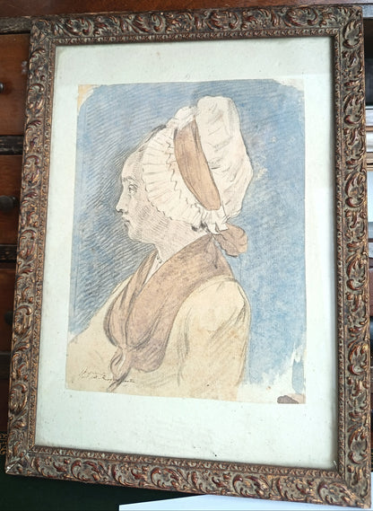 femme à la charlotte- dessin couleur aquarelle