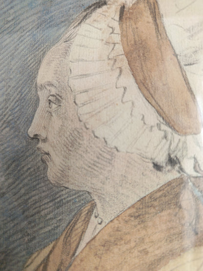 femme à la charlotte- dessin couleur aquarelle