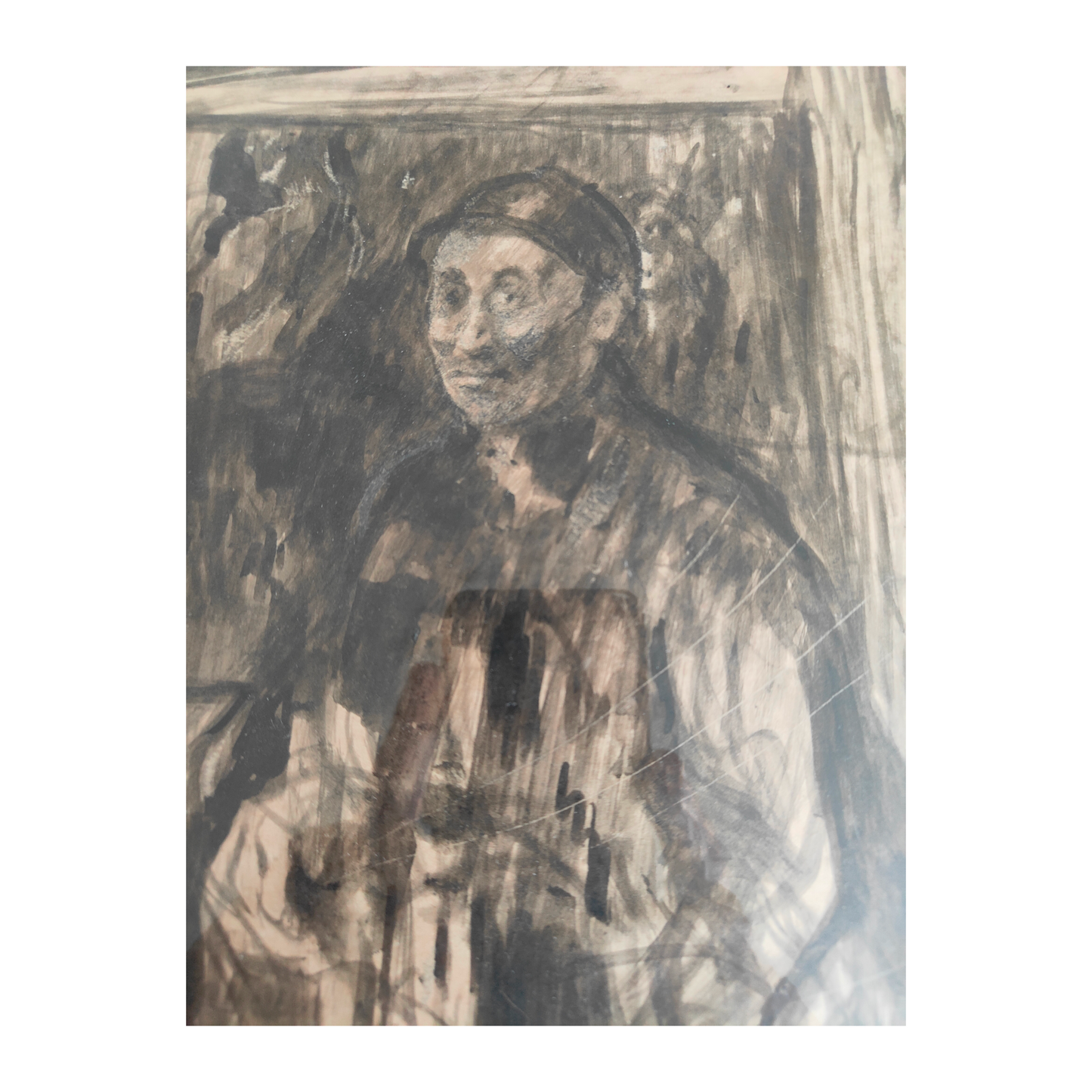Lavis d’encre de Chine Mineur au repos de Jules Adler, œuvre émouvante et expressive du peintre social, pièce authentique idéale pour collectionneur d’art.