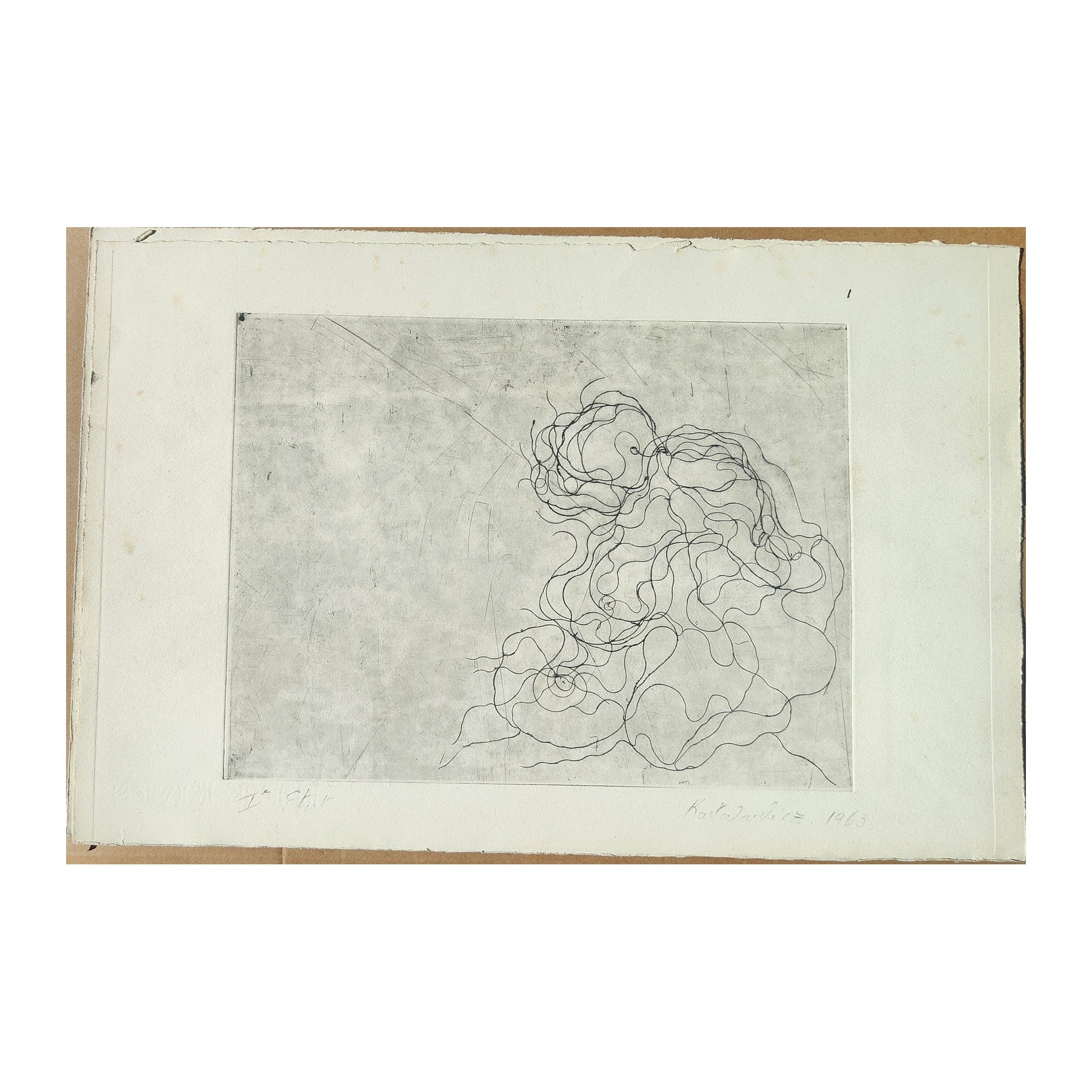 Gravure abstraite en noir et blanc de Serge Kantorowitz, eau-forte originale épreuve d’artiste signée et justifiée