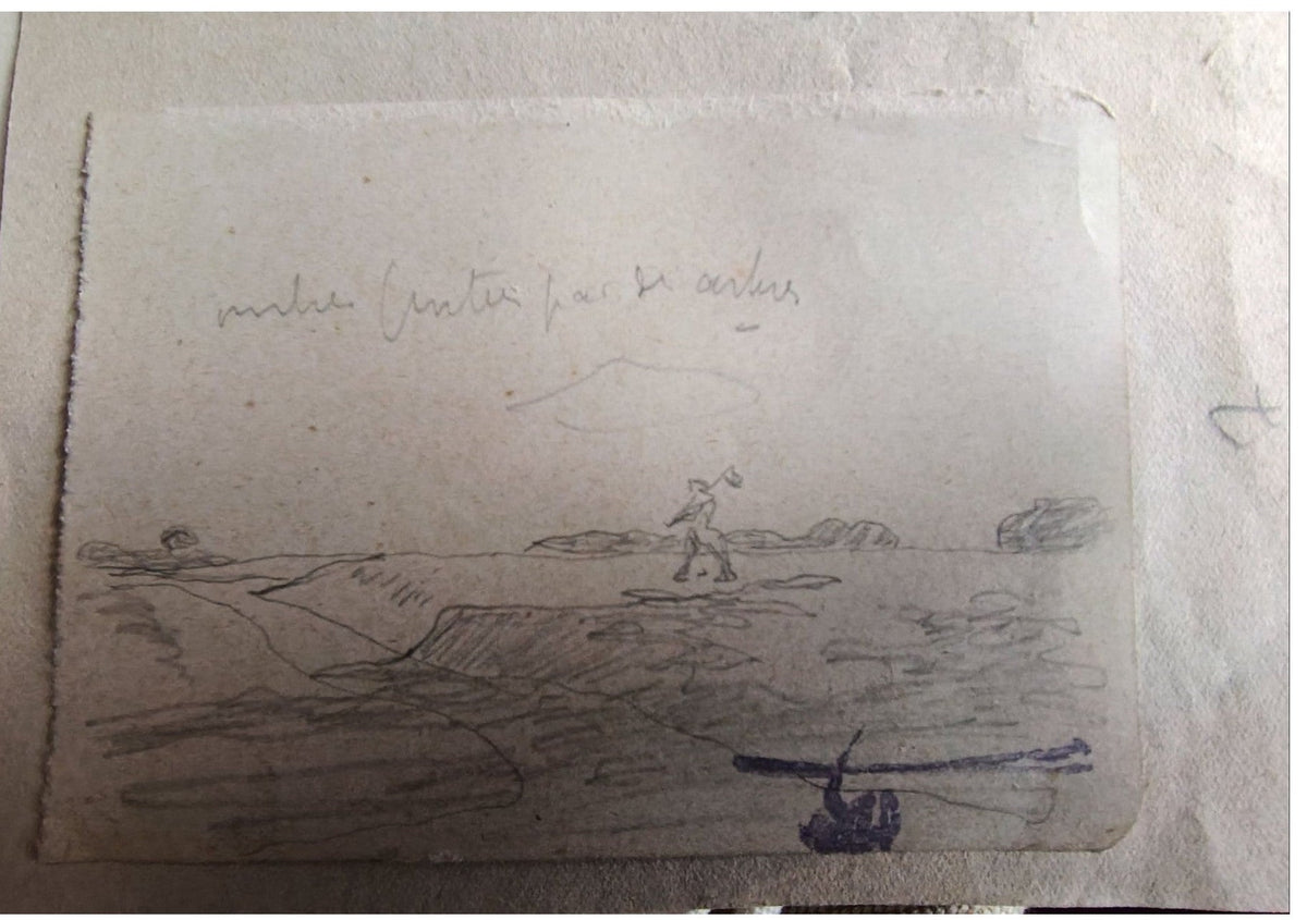 Image traitée - petit dessin au crayon personnage sur la grève- Paul-Elie Gernez  (1888-1948)