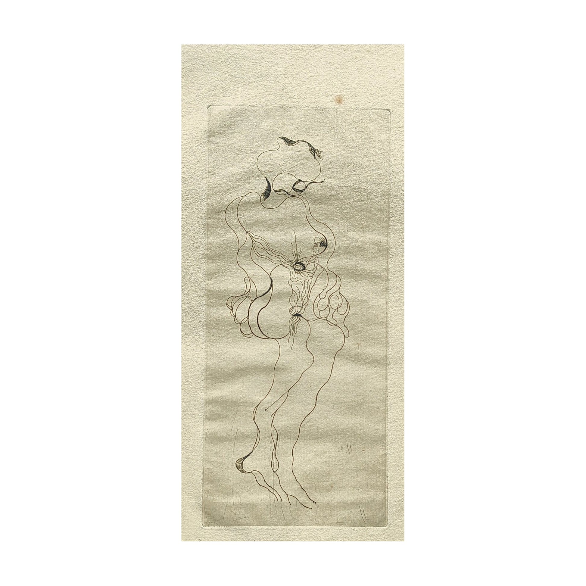 Gravure abstraite en noir et blanc de Serge Kantorowitz, eau-forte originale épreuve d’artiste signée et justifiée
