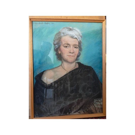 Grand pastel de Jean Lambert-Rucki représentant un portrait de femme sur fond bleu, œuvre signée et encadrée sous verre au format 50 x 87 cm