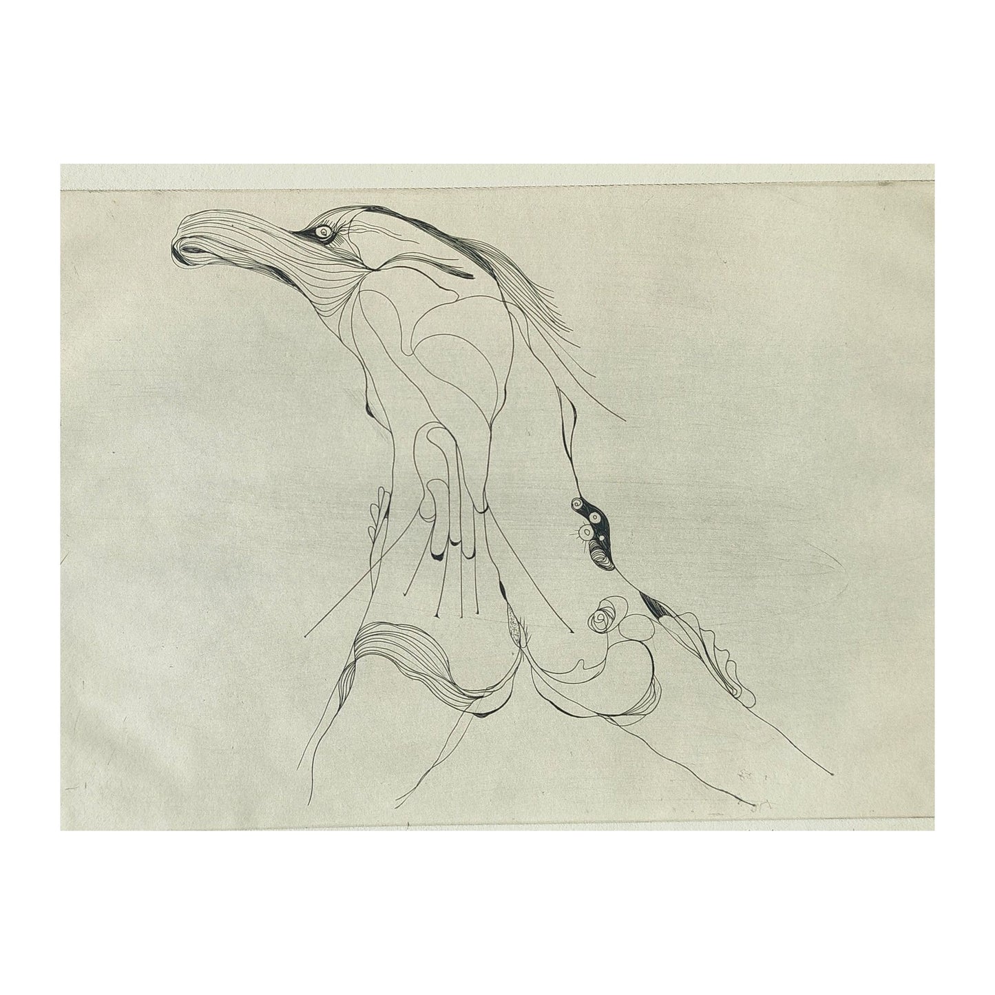 Gravure abstraite en noir et blanc de Serge Kantorowitz, eau-forte originale épreuve d’artiste signée et justifiée