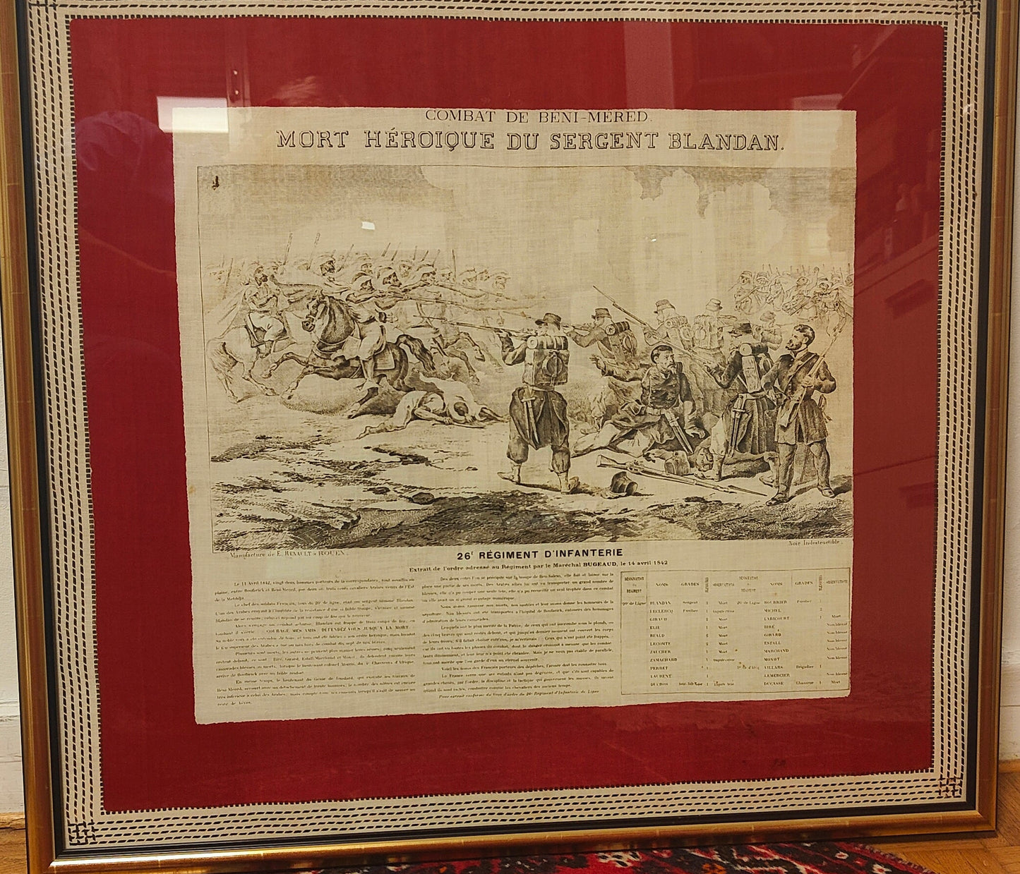 Mouchoir commémoratif – Béni‑Méred (1842)-colonisation de l'Algérie