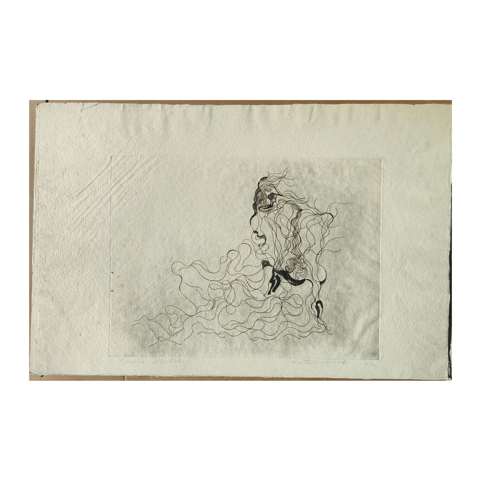 Gravure abstraite en noir et blanc de Serge Kantorowitz, eau-forte originale épreuve d’artiste signée et justifiée