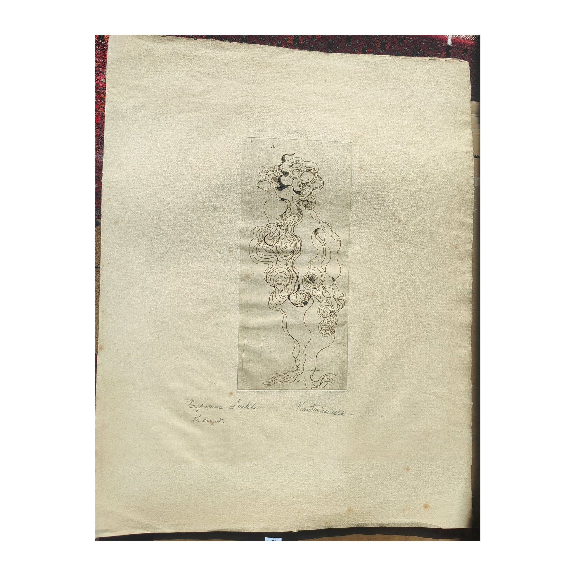 Gravure abstraite en noir et blanc de Serge Kantorowitz, eau-forte originale épreuve d’artiste signée et justifiée