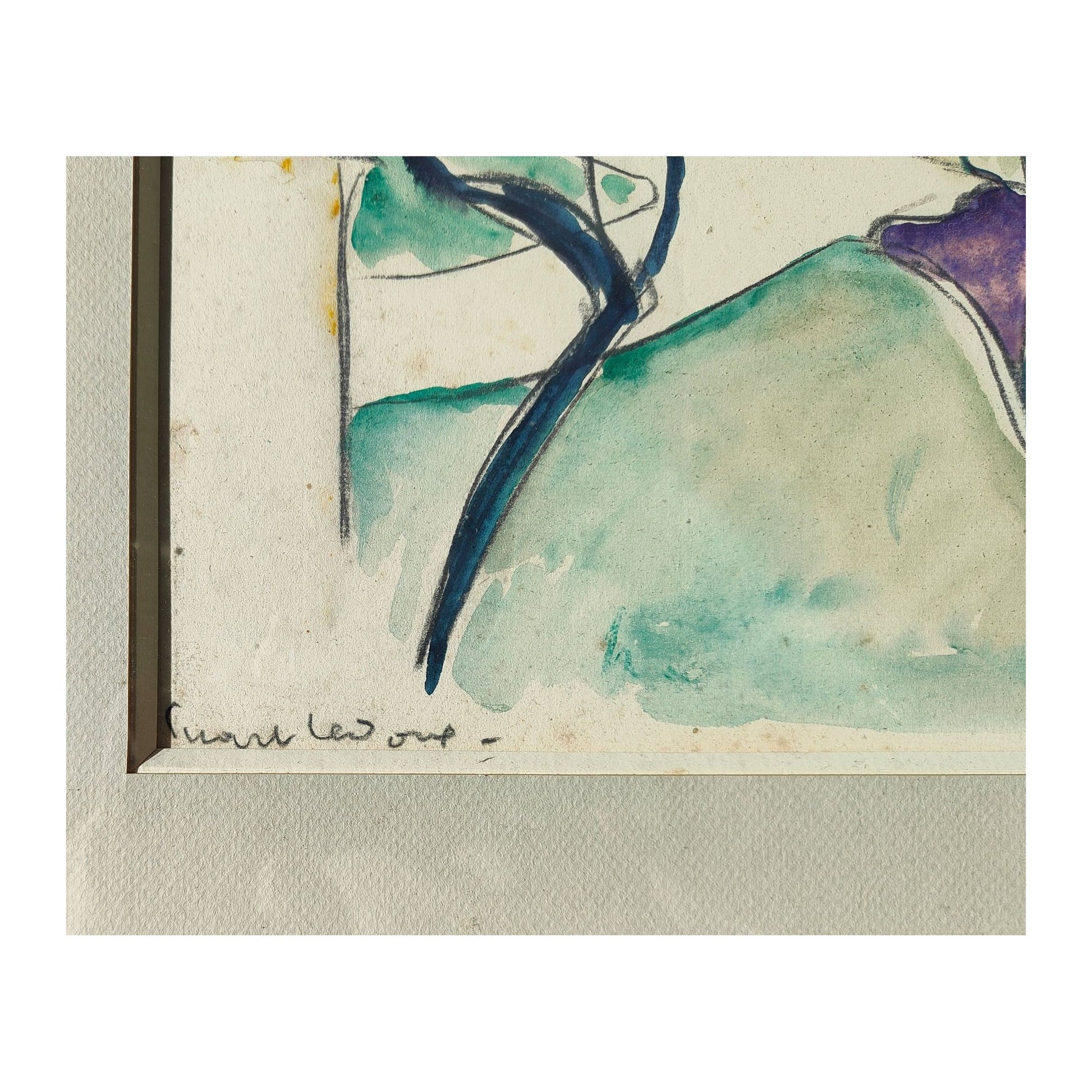 Aquarelle signée de Charles Picart Ledoux intitulée Le Village, représentant un paysage de village, présentée dans un encadrement élégant