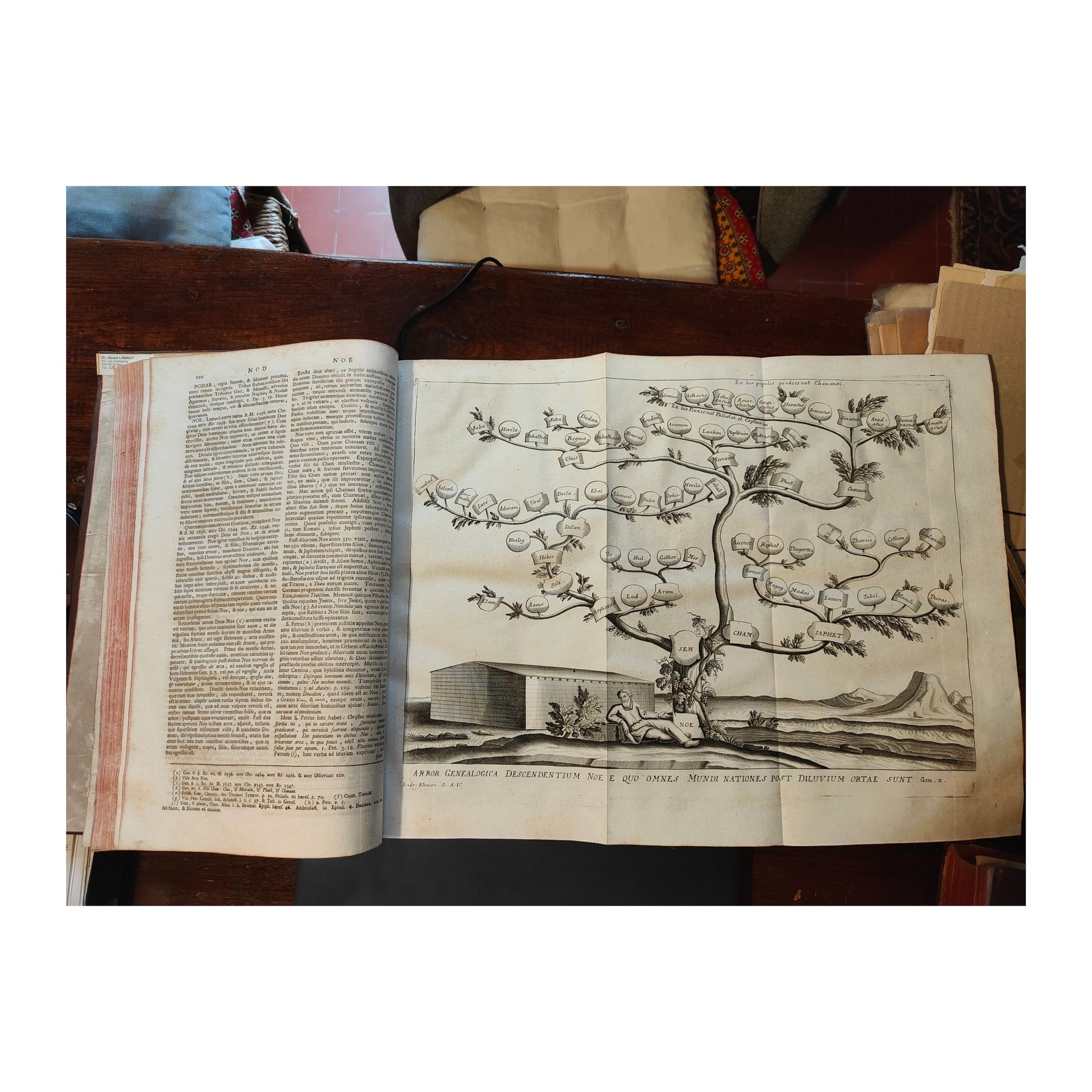 Édition latine de 1759 du Dictionnaire historique et critique de la Bible d’Augustin Calmet, deux grands volumes illustrés en très bon état, ouvrage rare et recherché.