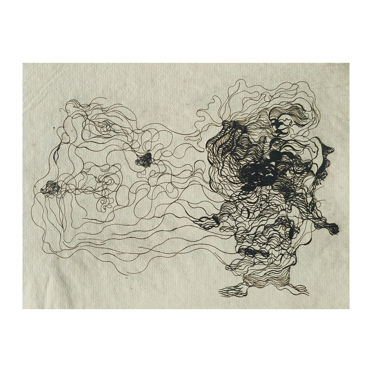 Gravure abstraite en noir et blanc de Serge Kantorowitz, eau-forte originale épreuve d’artiste signée et justifiée