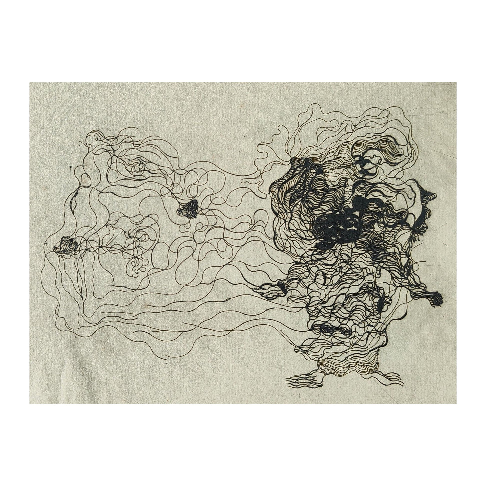 Gravure abstraite en noir et blanc de Serge Kantorowitz, eau-forte originale épreuve d’artiste signée et justifiée