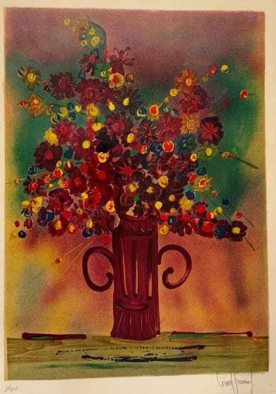 Bouquet de fleurs - Economos Gérard- lithographie