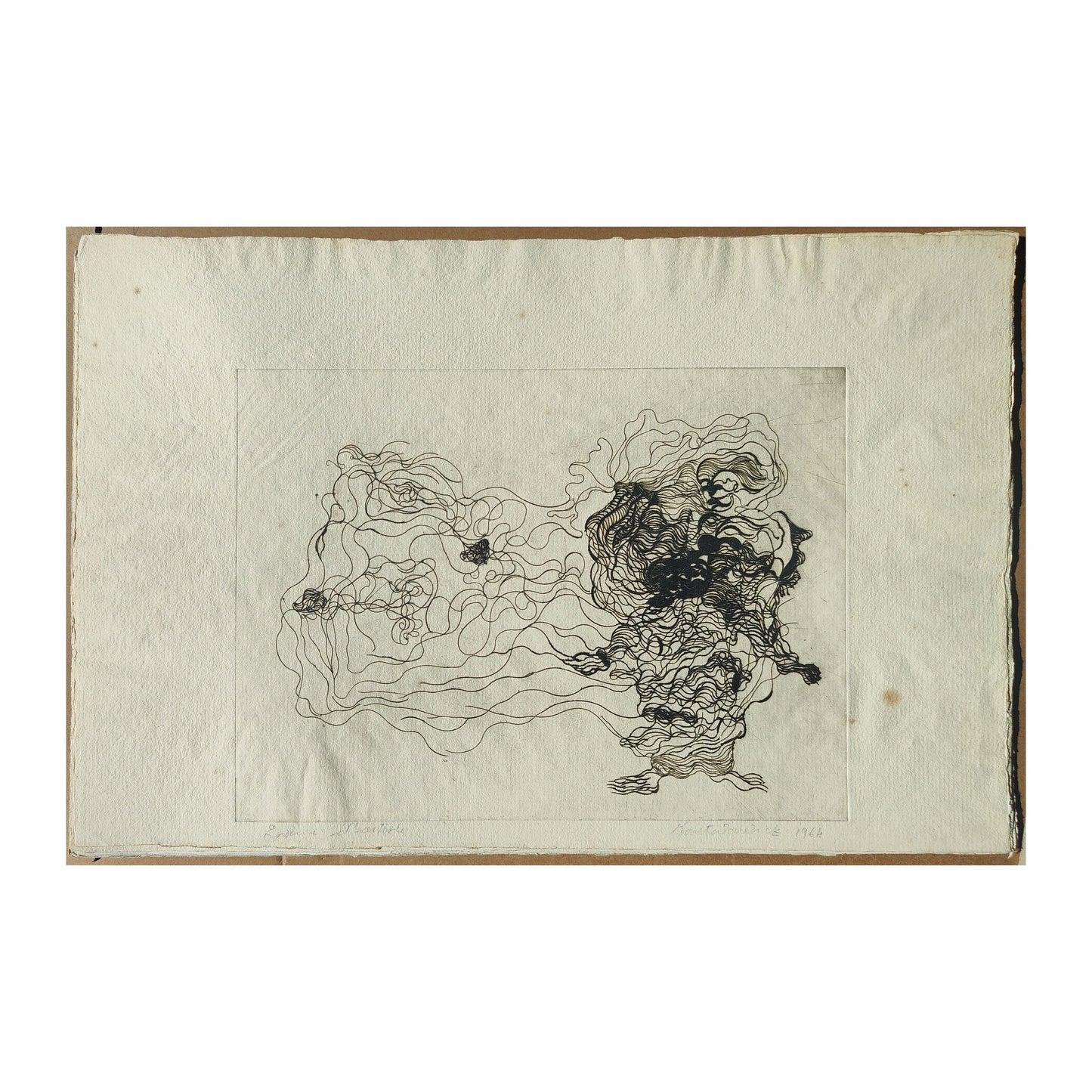 Gravure abstraite en noir et blanc de Serge Kantorowitz, eau-forte originale épreuve d’artiste signée et justifiée