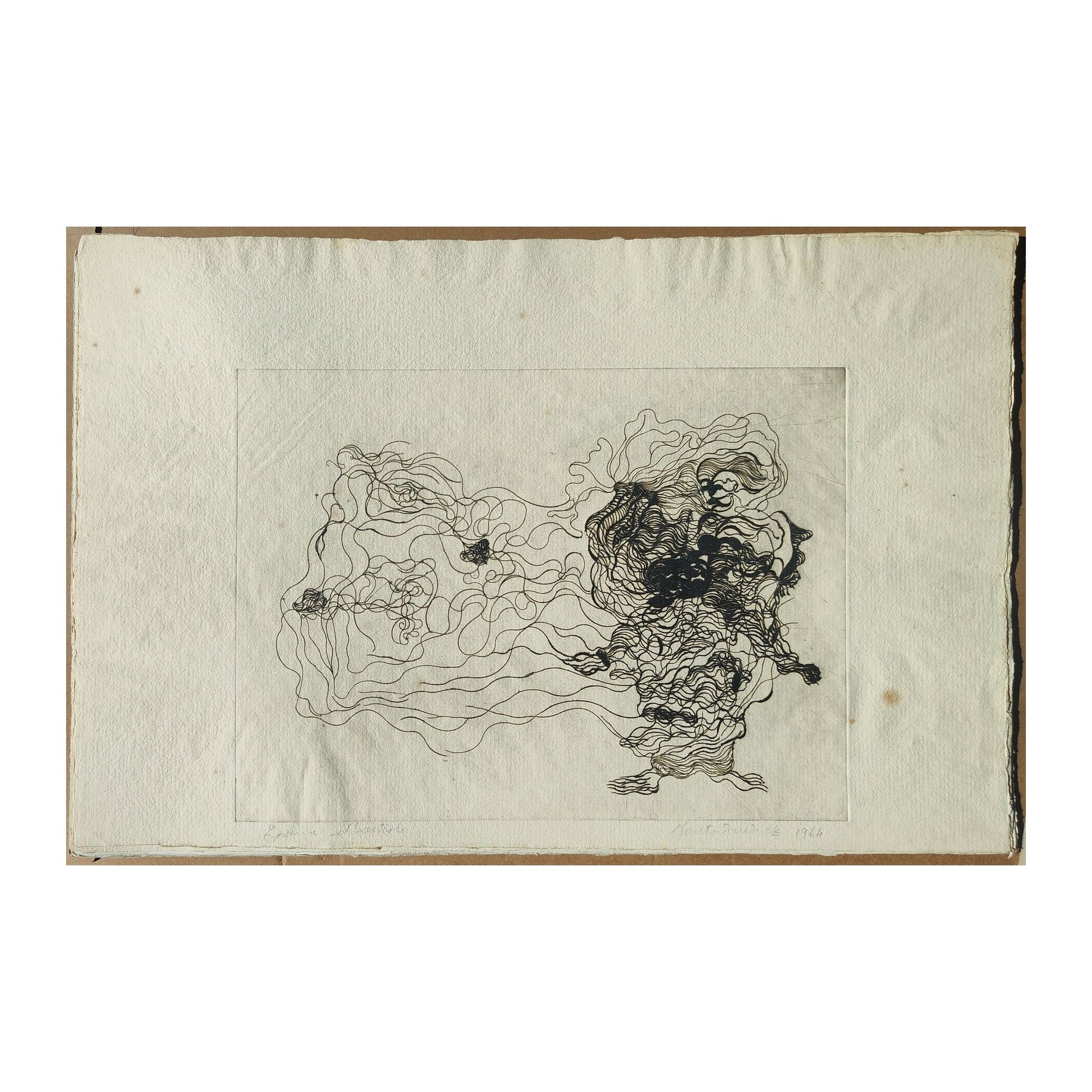 Gravure abstraite en noir et blanc de Serge Kantorowitz, eau-forte originale épreuve d’artiste signée et justifiée